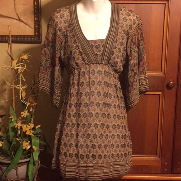Angie Tops - Angie Tunic Shirt Dress Short Sleeve Boho Medium